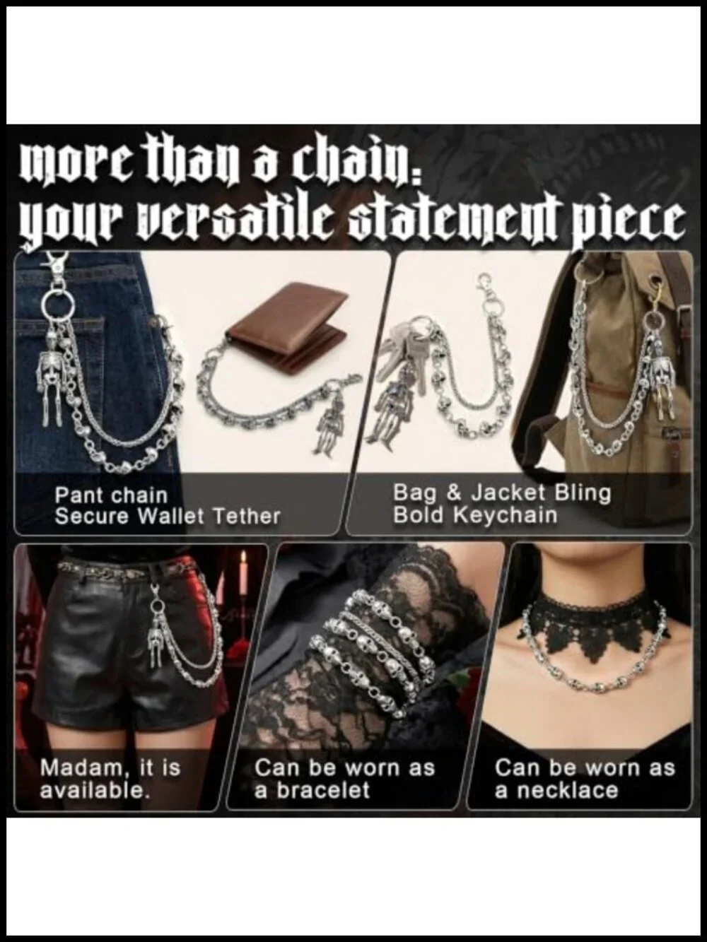 Nickel-Plated Metal Skull Wallet Chain 61.5cm Punk Biker Jean Chain